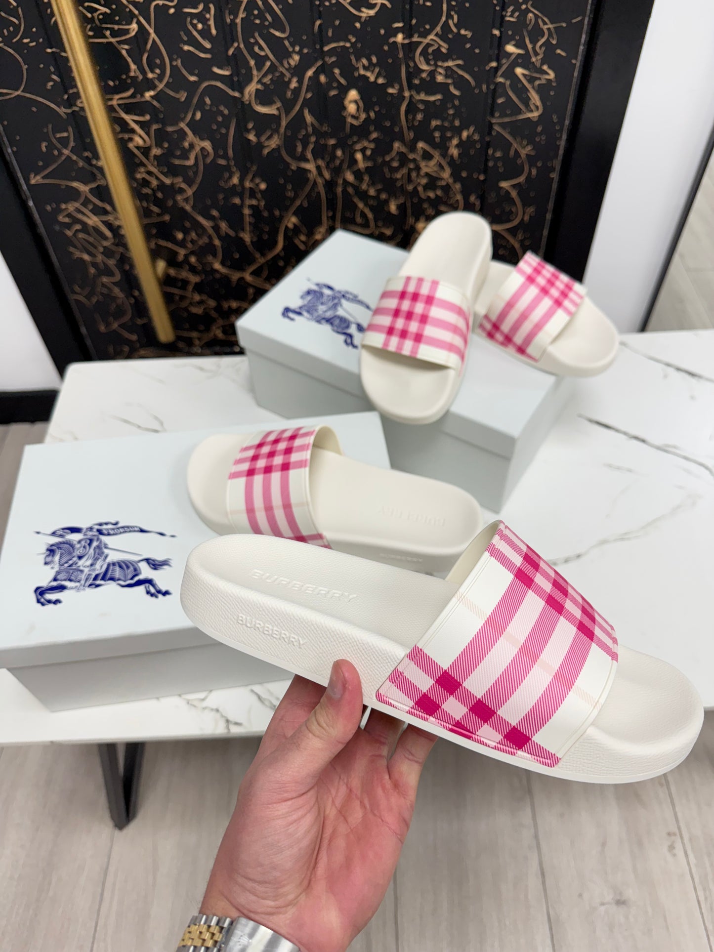 Women’s Burberry Check Sliders - Pink